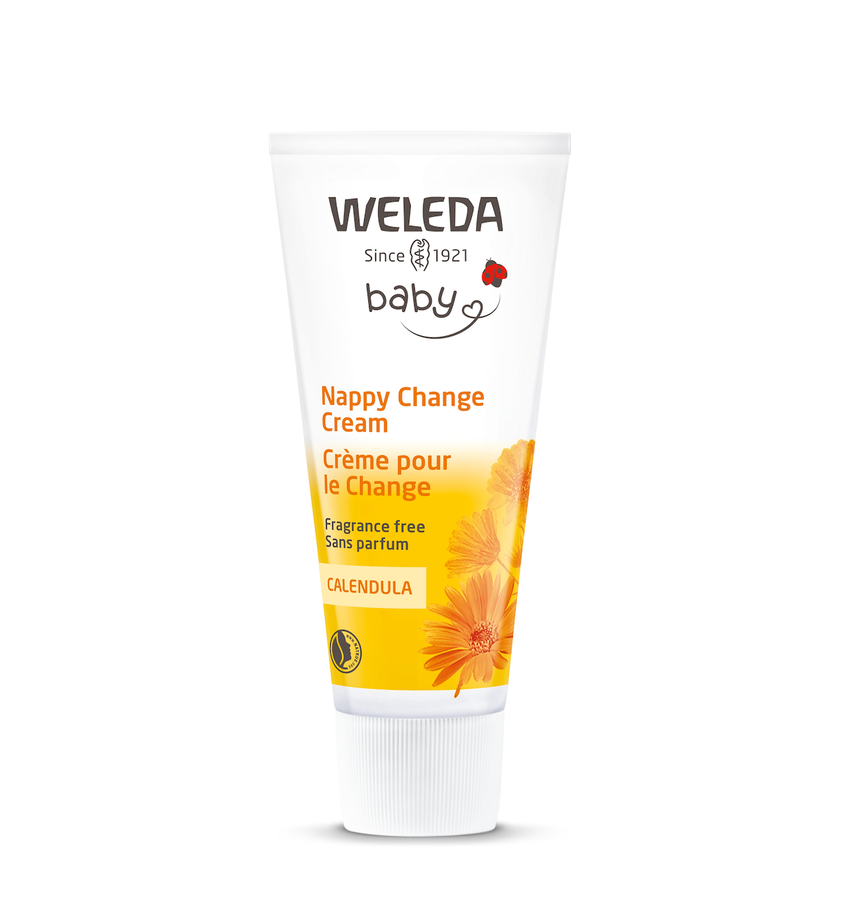 Weleda baby nappy change cream tube on a white background